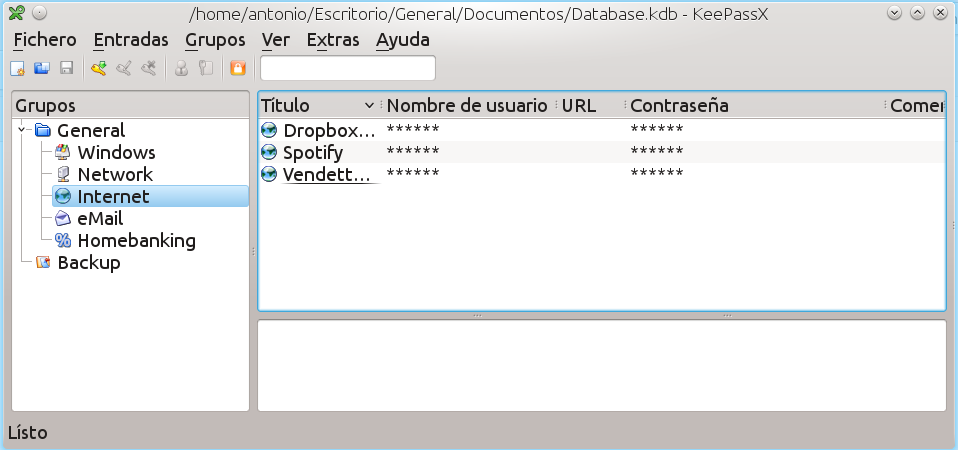 Aviso Database KeePass X Linux. Monema.es