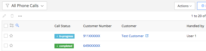 Vtiger call list