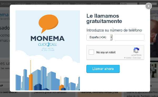 Pop Up Monema.es Le llamamos gratuitamente. Click2call.